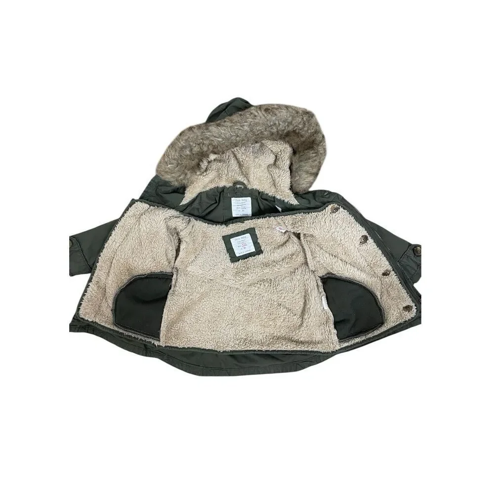 Zara Baby Green Hooded Jacket Faux Fur Size 9-12M